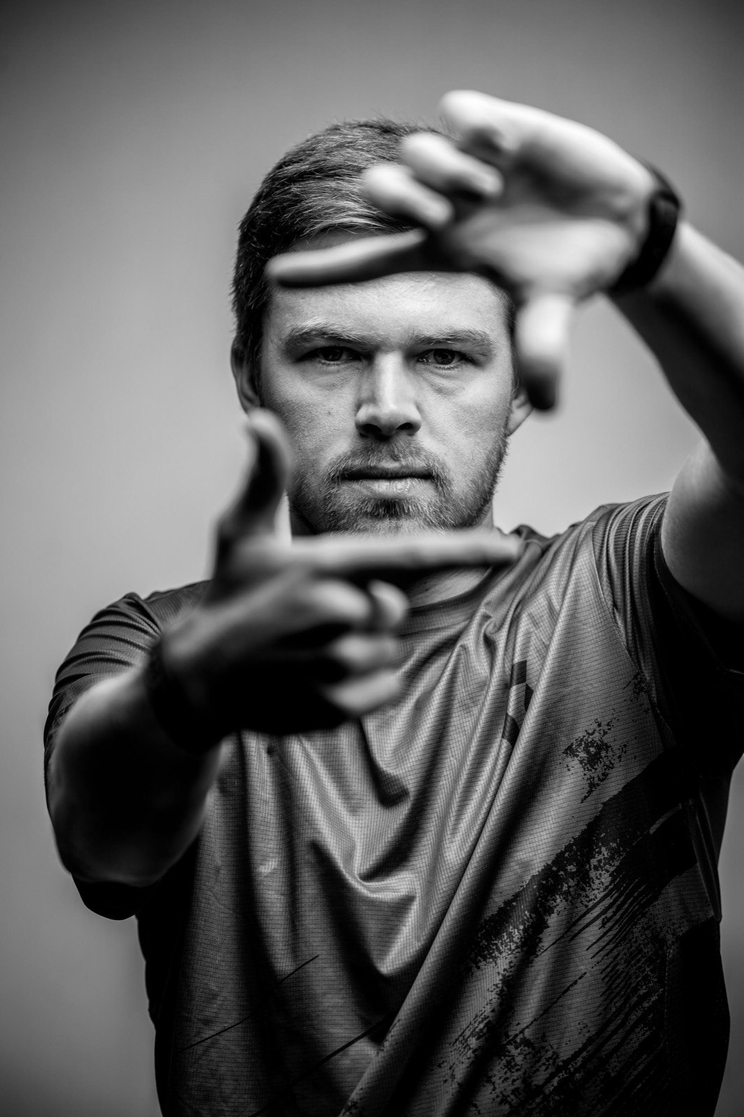 Jacques Grobler, founder of Park Studios, framing a shot with his hands